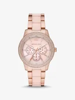 Oversized Tibby Pavé Rose Gold-Tone Blush Acetate Watch