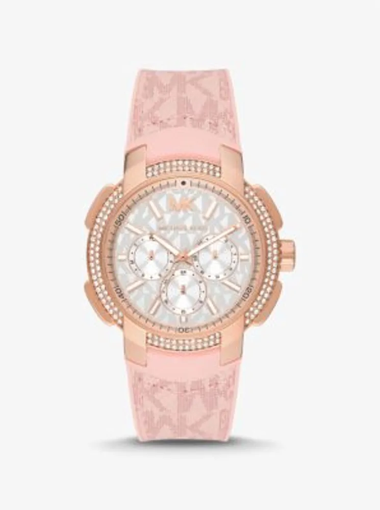 Oversized Sydney Pavé Rose Gold-Tone and Logo Watch