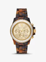 Oversized Everest Pavé Gold-Tone and Tortoiseshell Bio-Based Acetate Watch