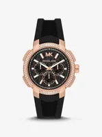 Oversized Sydney Pavé Rose Gold-Tone and Silicone Watch