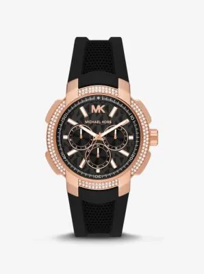 Oversized Sydney Pavé Rose Gold-Tone and Silicone Watch