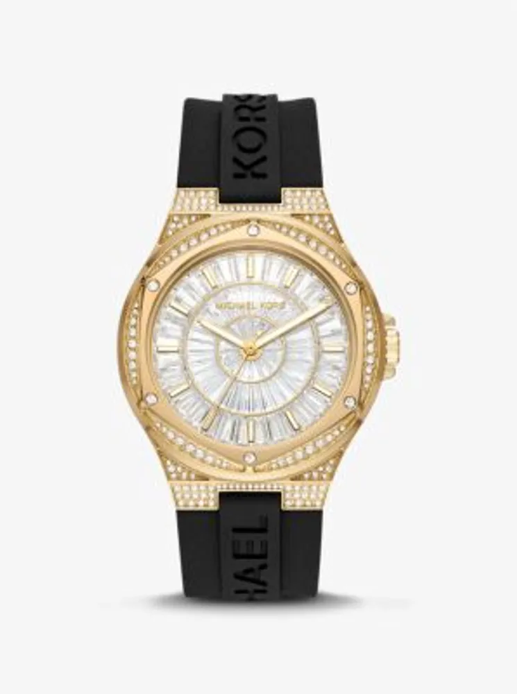 Michael Kors Pavé Lennox Watch Oversized Americas Plaza Gold-Tone Silicone Las | and