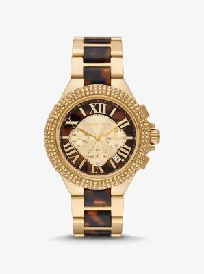 Oversized Camille Pavé Gold-Tone and Tortoiseshell Acetate Watch