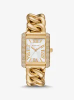 Oversized Emery Pavé Gold-Tone Curb Link Watch