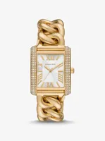 Oversized Emery Pavé Gold-Tone Curb Link Watch