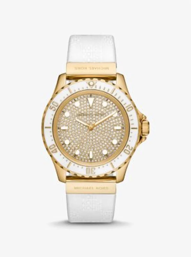 Oversized Slim Everest Pavé Gold-Tone and Embossed Silicone Watch