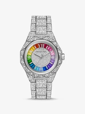 PRIDE Limited-Edition Oversized Raquel Rainbow Pavé Silver-Tone Watch