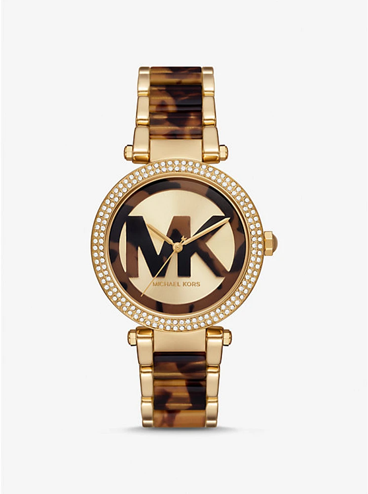 Parker Pavé Gold-Tone and Tortoiseshell Acetate Watch