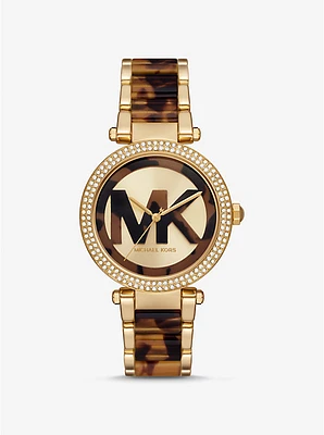 Parker Pavé Gold-Tone and Tortoiseshell Acetate Watch