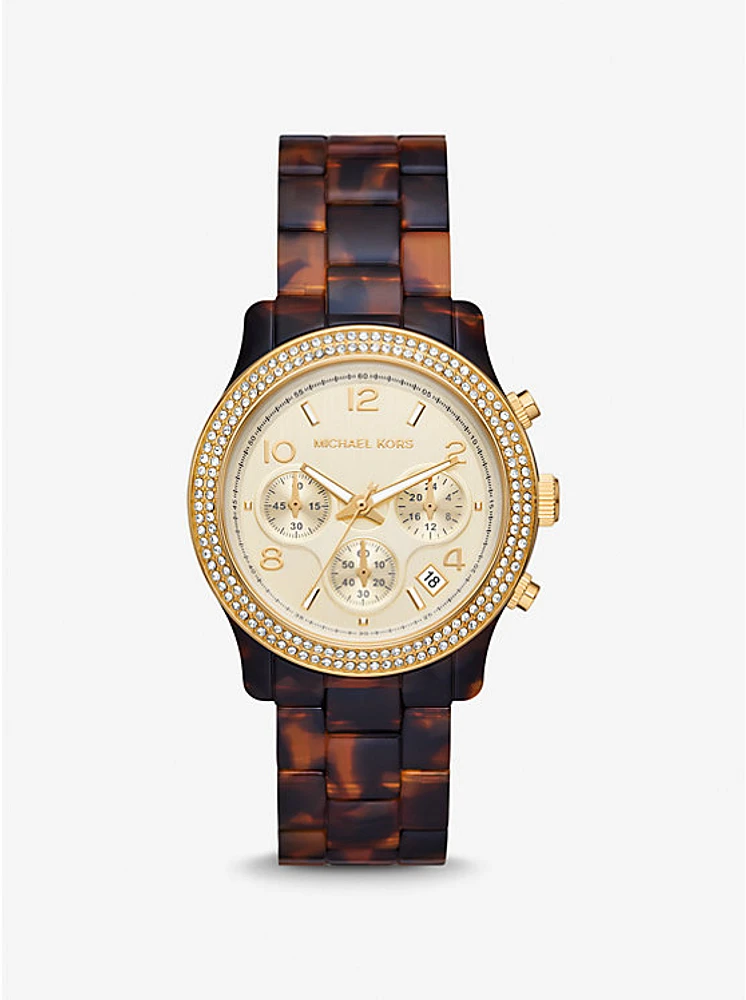 Runway Pavé Gold-Tone and Tortoiseshell Acetate Watch