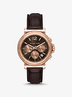 Oversized Maren Rose Gold-Tone and Crocodile Embossed Leather Watch