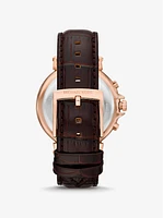 Oversized Maren Rose Gold-Tone and Crocodile Embossed Leather Watch