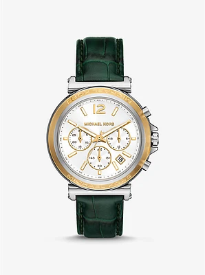 Reloj Maren oversize en tono plateado con correa de piel con motivo de cocodrilo en relieve