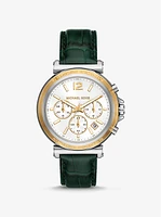Oversized Maren Silver-Tone and Crocodile Embossed Leather Watch