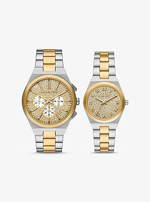 Lennox His and Hers Pavé Two-Tone Watch Set