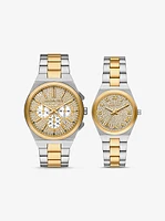 Lennox His and Hers Pavé Two-Tone Watch Set