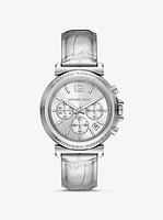 Maren Silver-Tone and Crocodile Embossed Leather Watch