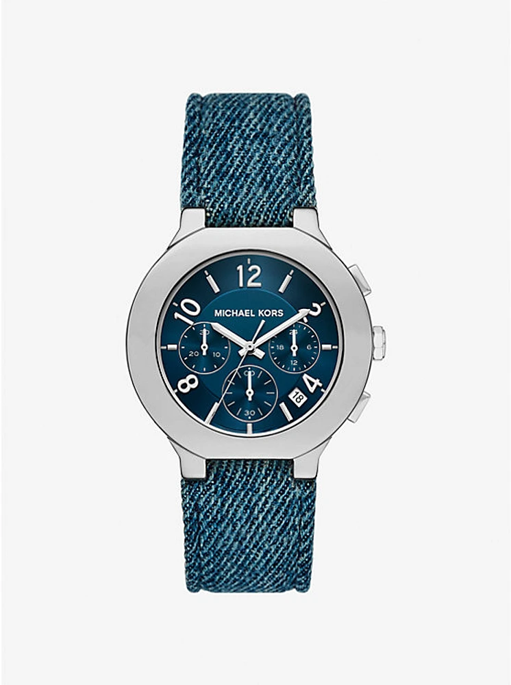 Oversized Gramercy Silver-Tone Denim Watch