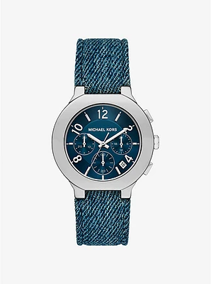 Oversized Gramercy Silver-Tone Denim Watch