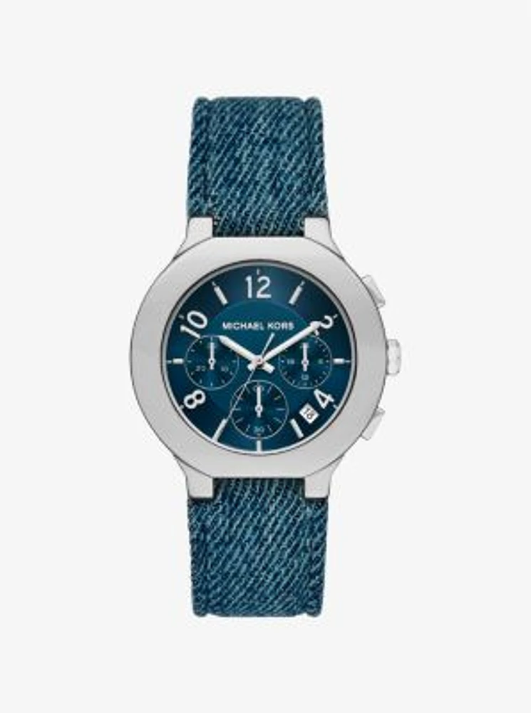 Oversized Gramercy Silver-Tone Denim Watch