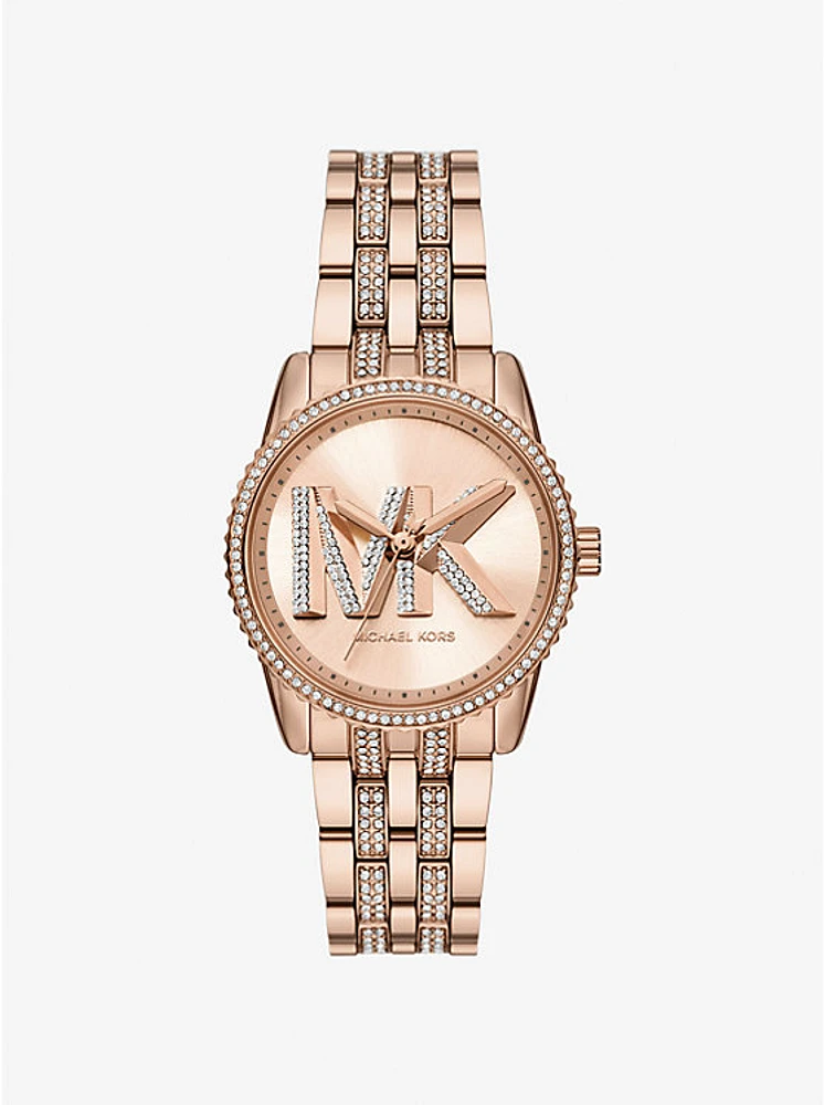 Mini Ritz Pavé Logo Rose Gold-Tone Watch