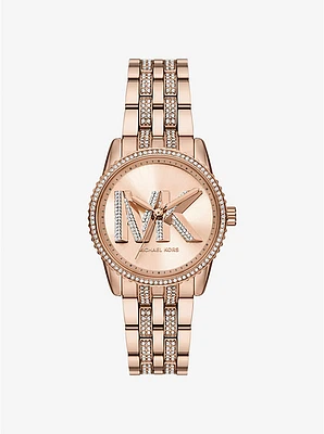 Mini Ritz Pavé Logo Rose Gold-Tone Watch