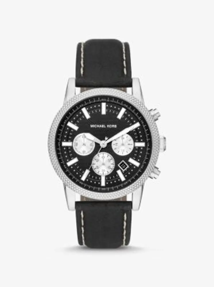 Oversized Hutton Silver-Tone and Leather Watch