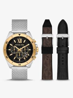 Oversized Brecken Two-Tone Mesh Watch Gift Set