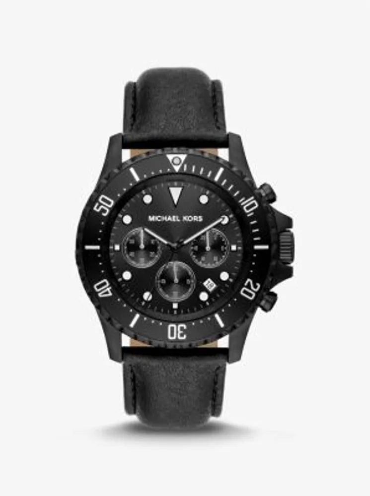 Oversized Everest Black-Tone and Leather Watch