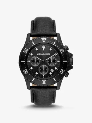 Oversized Everest Black-Tone and Leather Watch