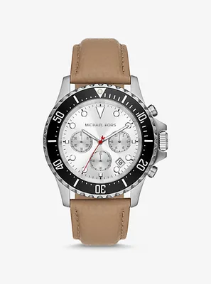 Oversized Everest Silver-Tone and Leather Watch