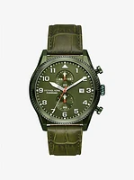 Reloj Panorama oversize en tono oliva y piel con motivo de cocodrilo en relieve