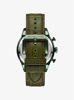 Reloj Panorama oversize en tono oliva y piel con motivo de cocodrilo en relieve