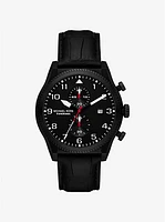 Reloj Panorama oversize en tono negro y piel con motivo de cocodrilo en relieve