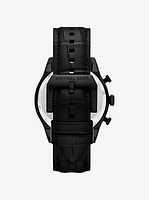 Reloj Panorama oversize en tono negro y piel con motivo de cocodrilo en relieve