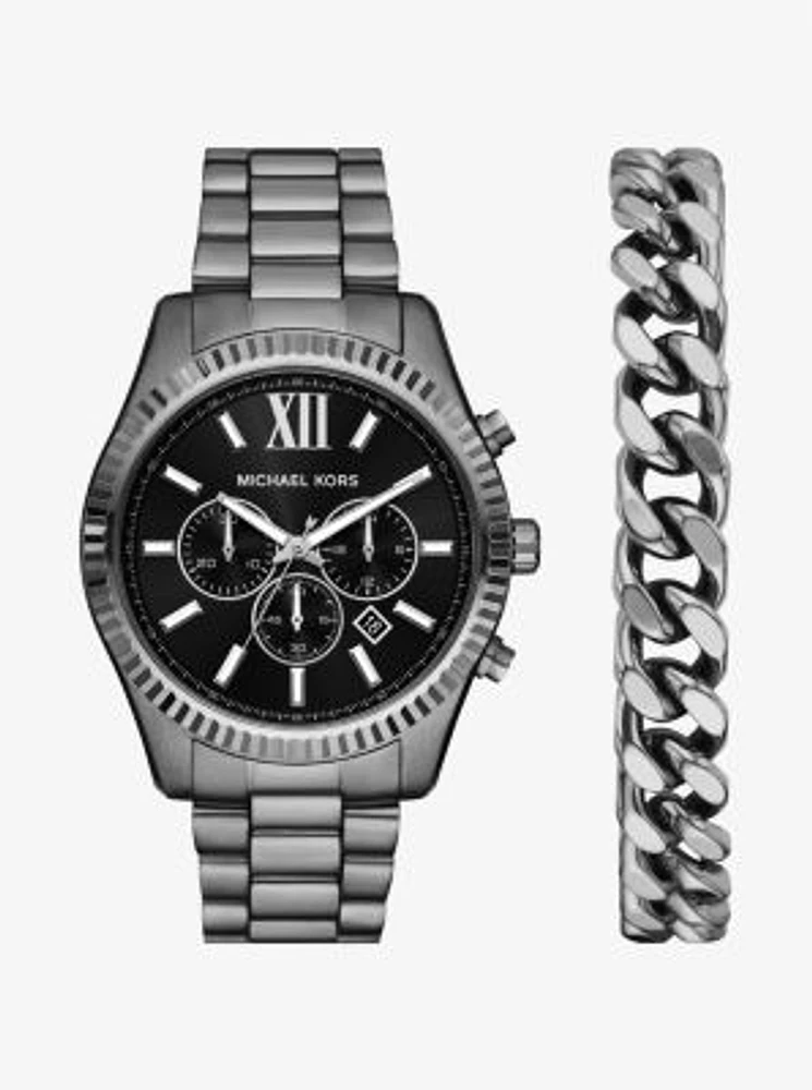 Oversized Lexington Gunmetal Watch and Bracelet Gift Set