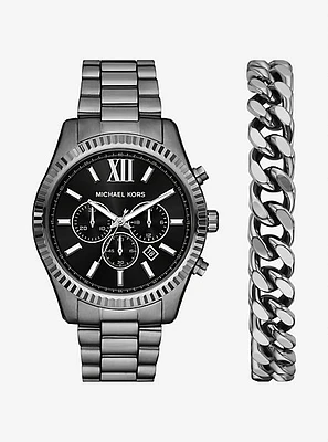 Oversized Lexington Gunmetal Watch and Bracelet Gift Set