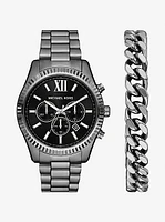 Oversized Lexington Gunmetal Watch and Bracelet Gift Set