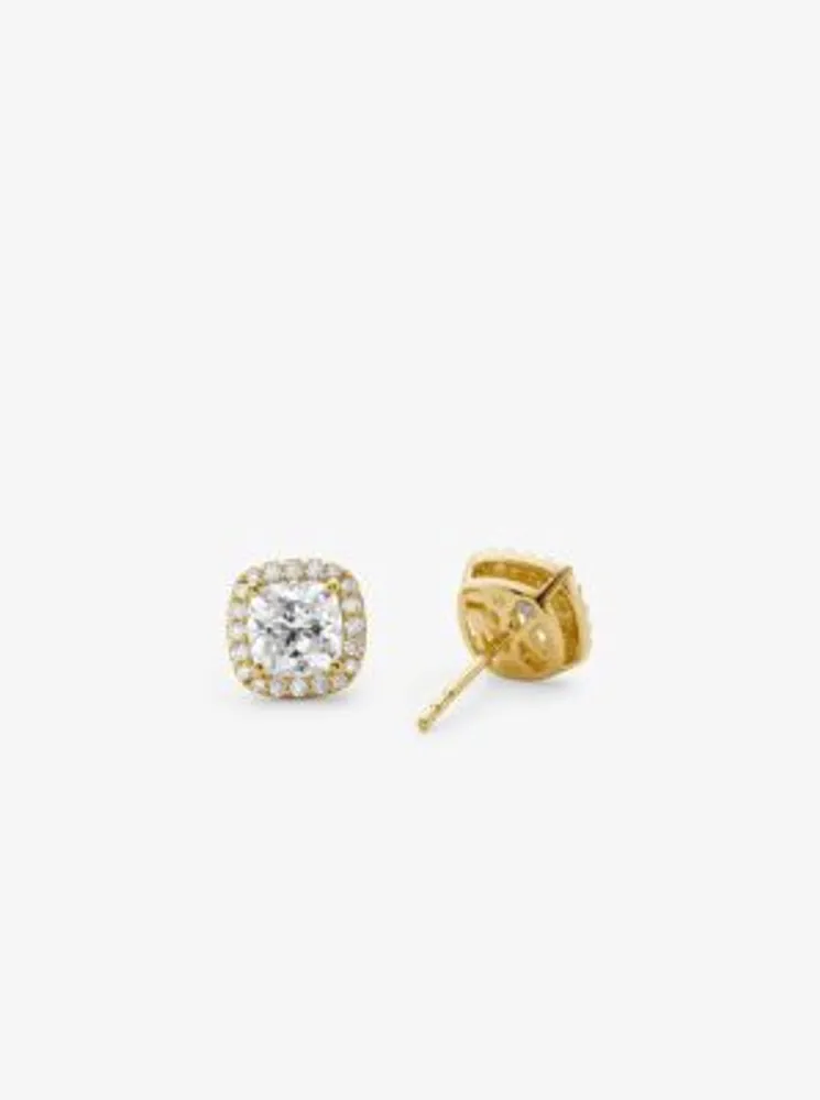 Precious Metal-Plated Sterling Silver Pavé Stud Earrings