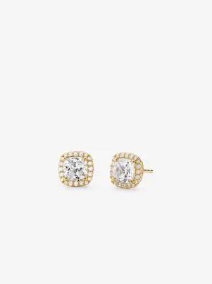 Precious Metal-Plated Sterling Silver Pavé Stud Earrings