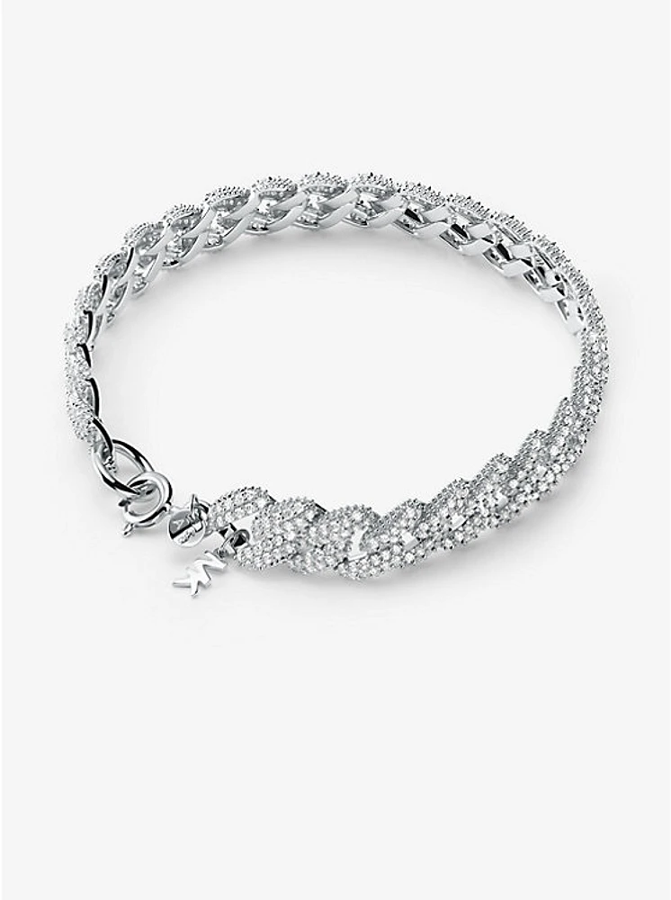 Precious Metal-Plated Sterling Silver Pavé Curb Link Bracelet