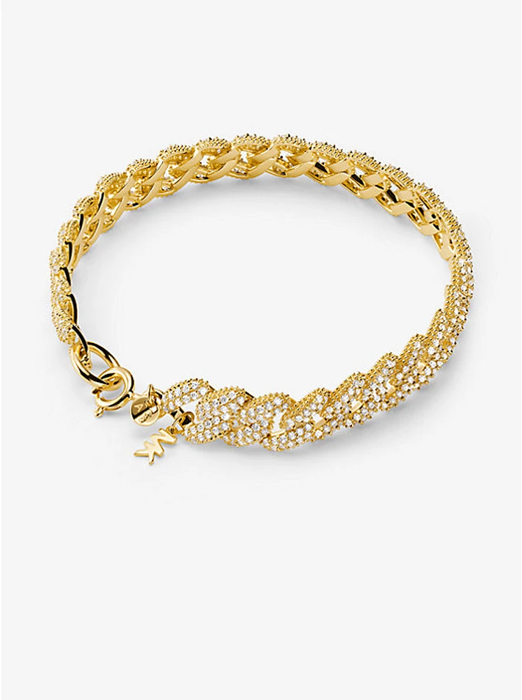 Precious Metal-Plated Sterling Silver Pavé Curb Link Bracelet