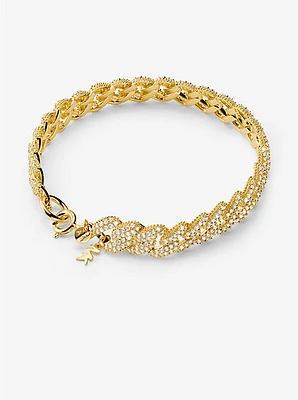 Precious Metal-Plated Sterling Silver Pavé Curb Link Bracelet