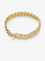 Precious Metal-Plated Sterling Silver Pavé Curb Link Bracelet