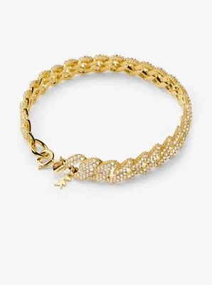 Precious Metal-Plated Sterling Silver Pavé Curb Link Bracelet