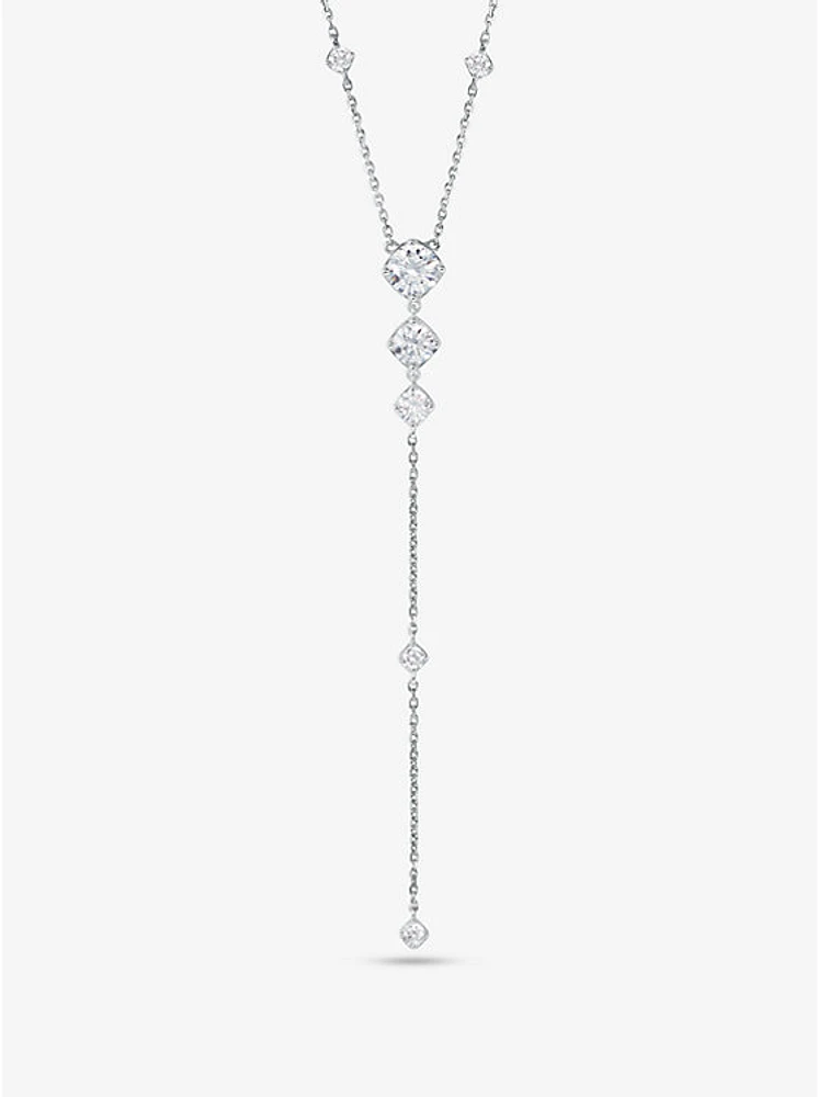 Precious Metal-Plated Sterling Silver Cubic Zirconia Lariat Necklace