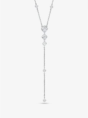 Precious Metal-Plated Sterling Silver Cubic Zirconia Lariat Necklace