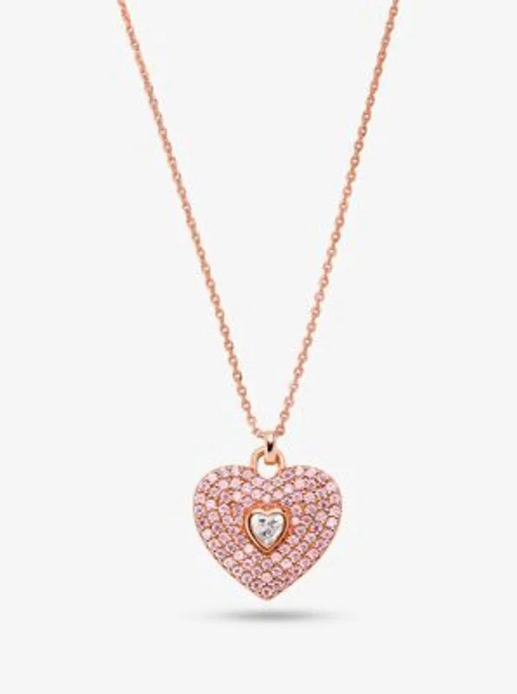 14K Rose-Gold Plated Sterling Silver Pavé Heart Necklace