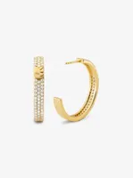 14K Gold-Plated Sterling Silver Pavé Logo Hoop Earrings