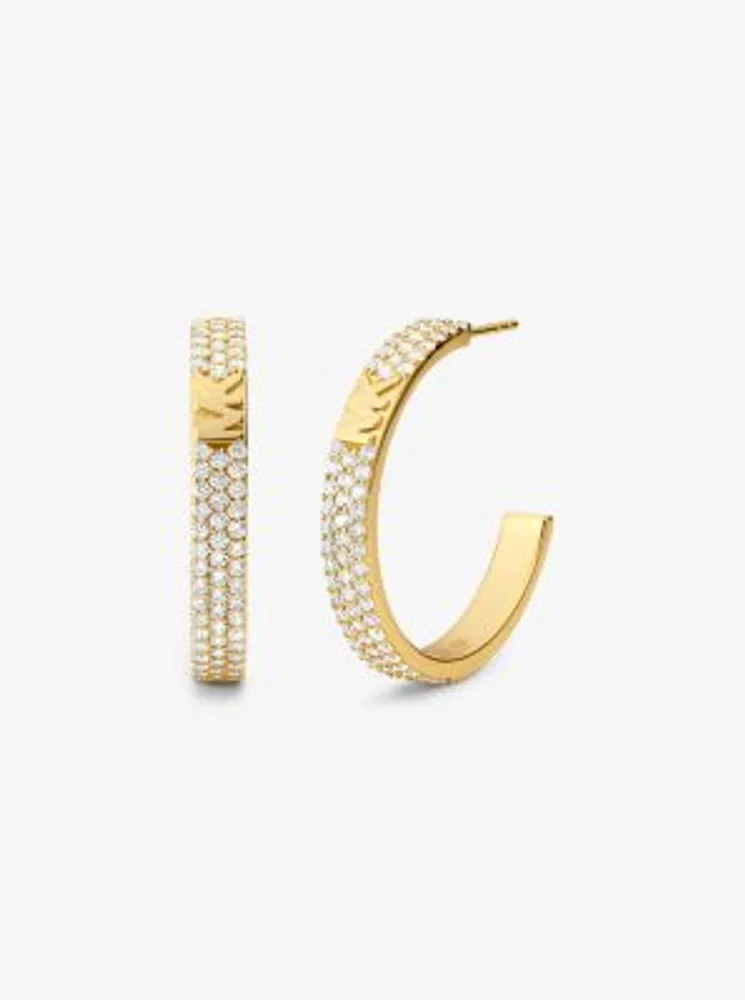 14K Gold-Plated Sterling Silver Pavé Logo Hoop Earrings